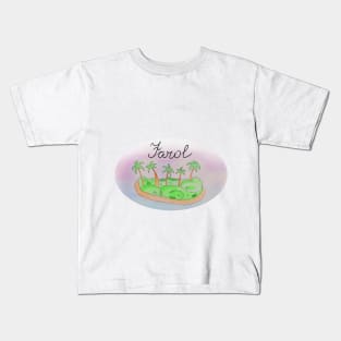 Farol watercolor Island travel, beach, sea and palm trees. Holidays and vacation, summer and relaxation Kids T-Shirt